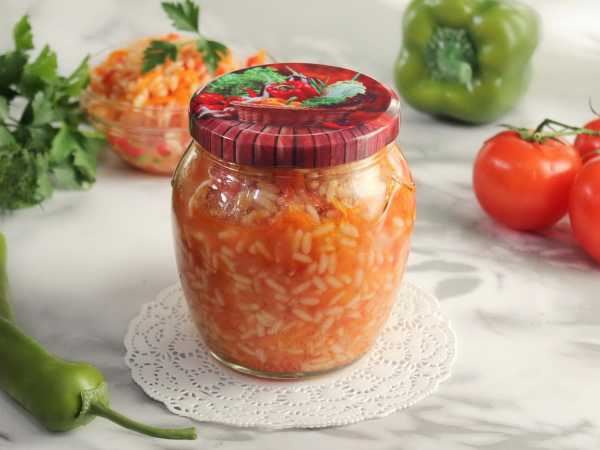 Салат с рисом на зиму без уксуса