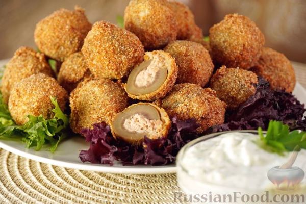 Фаршированные оливки с тунцом, жаренные во фритюре