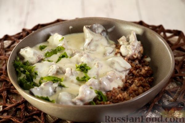 Куриные потрошки под сметанным соусом